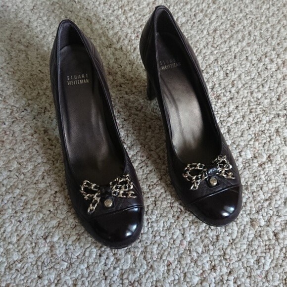 Stuart Weitzman brown Quilted Pumps With Bow size 8.5M - Picture 4 of 11